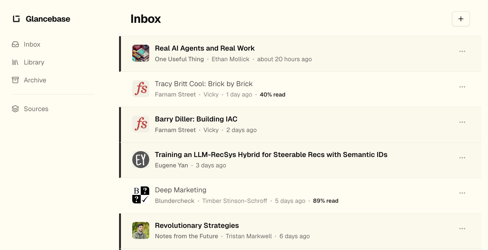 Glancebase interface